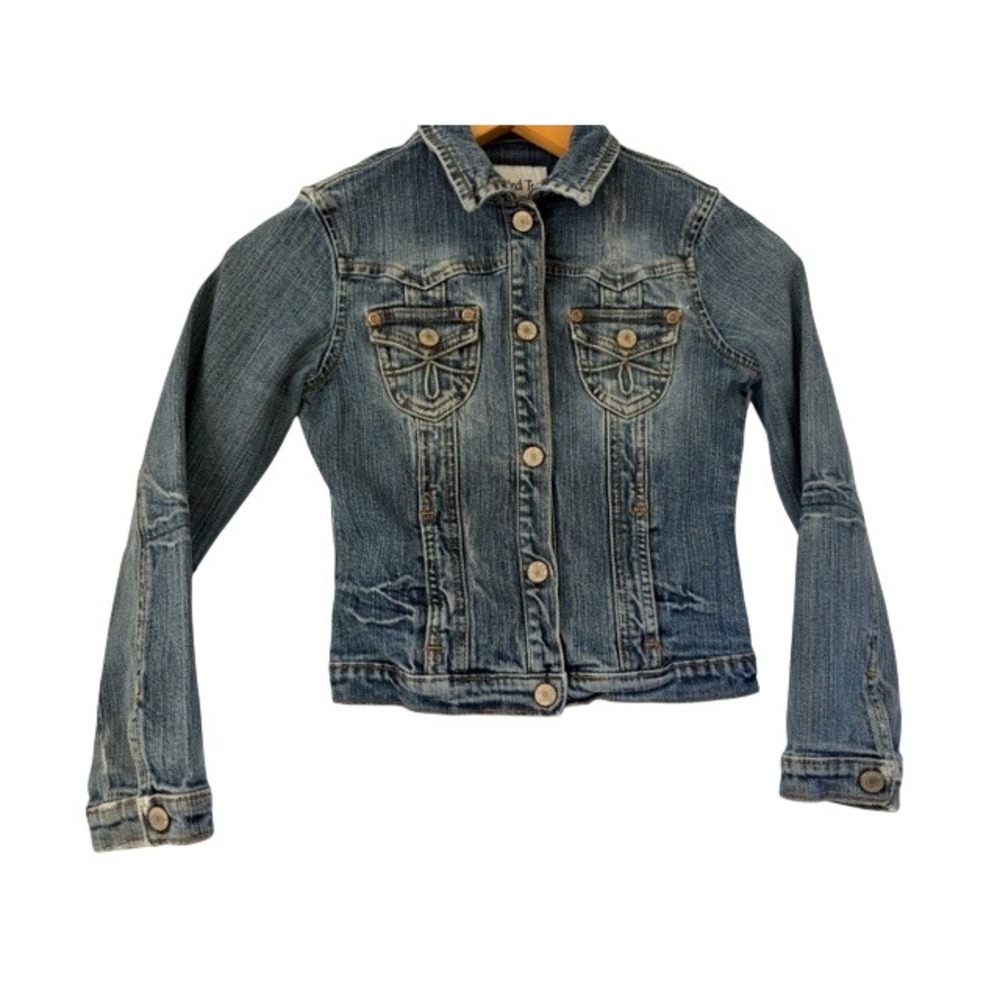 Limited Too Girls Blue Denim Trucker Jacket Size XS 8 Embroidered Pockets Y2K